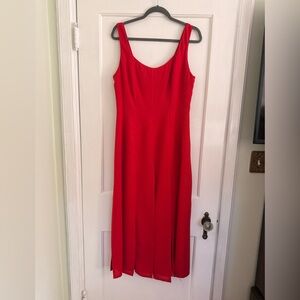 Vintage Slit Pleated Red Maxi Dress